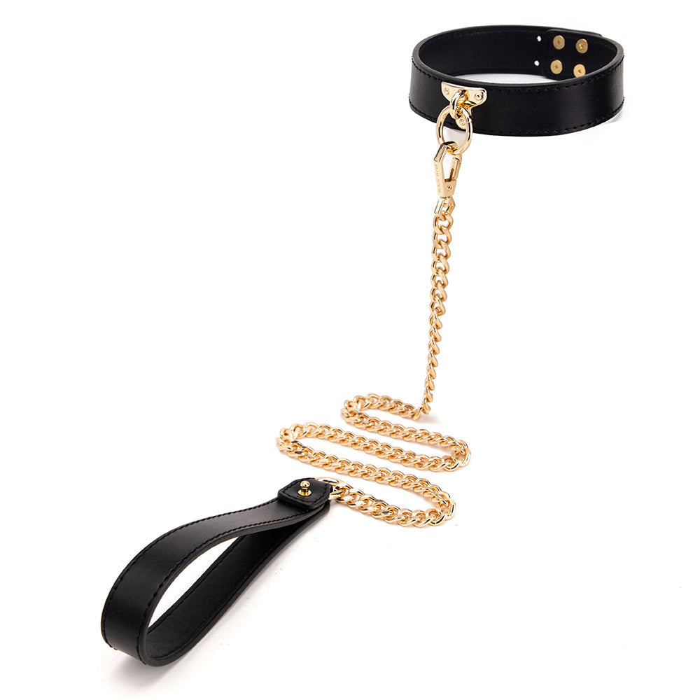 Faux Leather Collar and Chain Leash with Gold-Tone Hardware