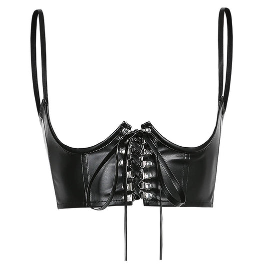 Faux Leather Lace-Up Corset Top