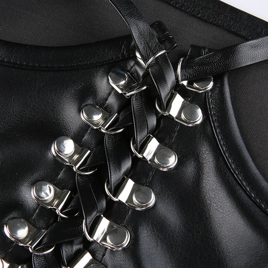 Faux Leather Lace-Up Corset Top