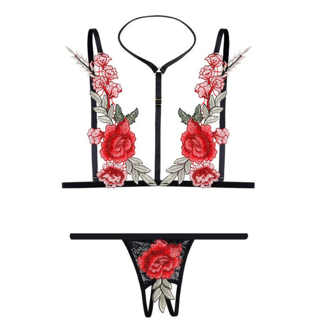 Rose Embroidery Lingerie Set