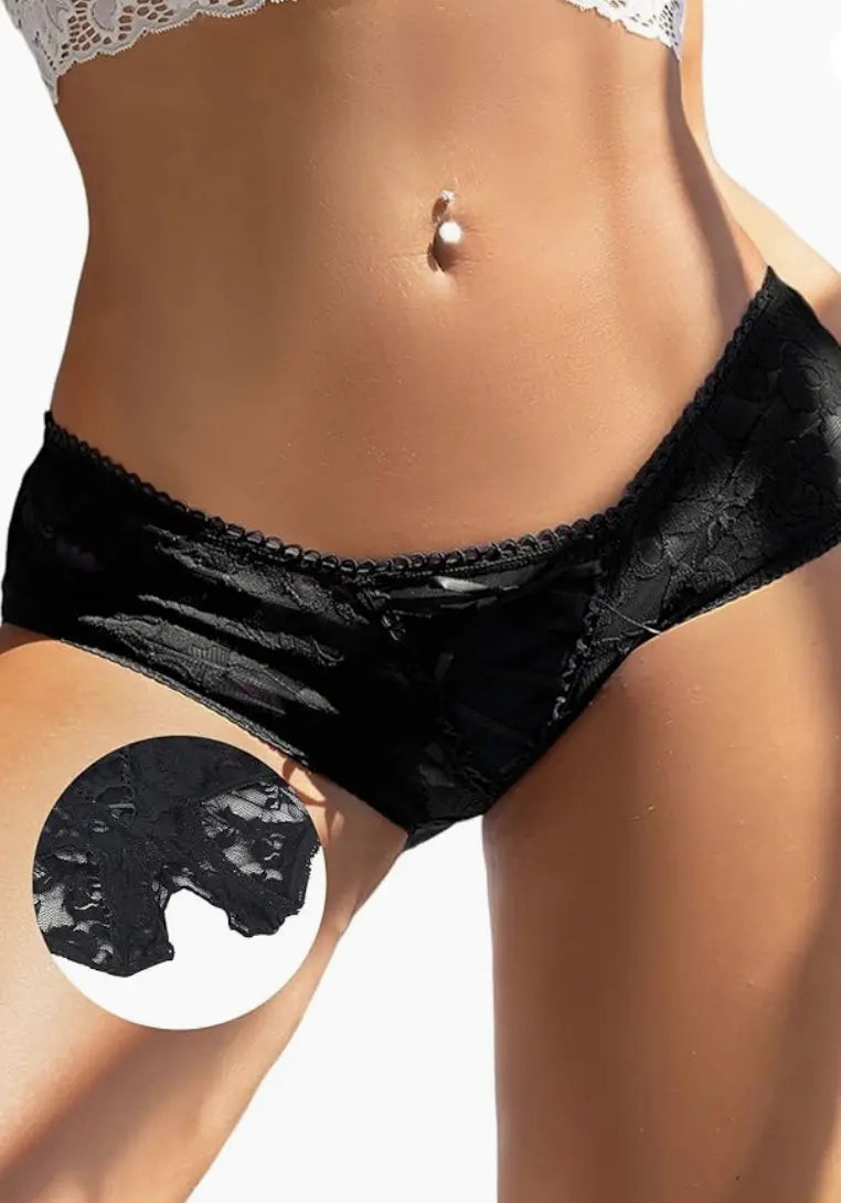 Sheer Lace Crotchless Panties