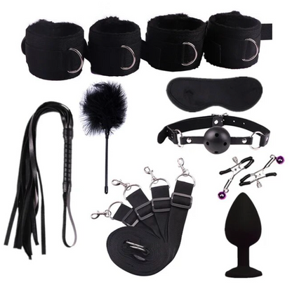 9-Piece Bondage Kit with Bed Straps, Blindfold, Clamps and Tickler