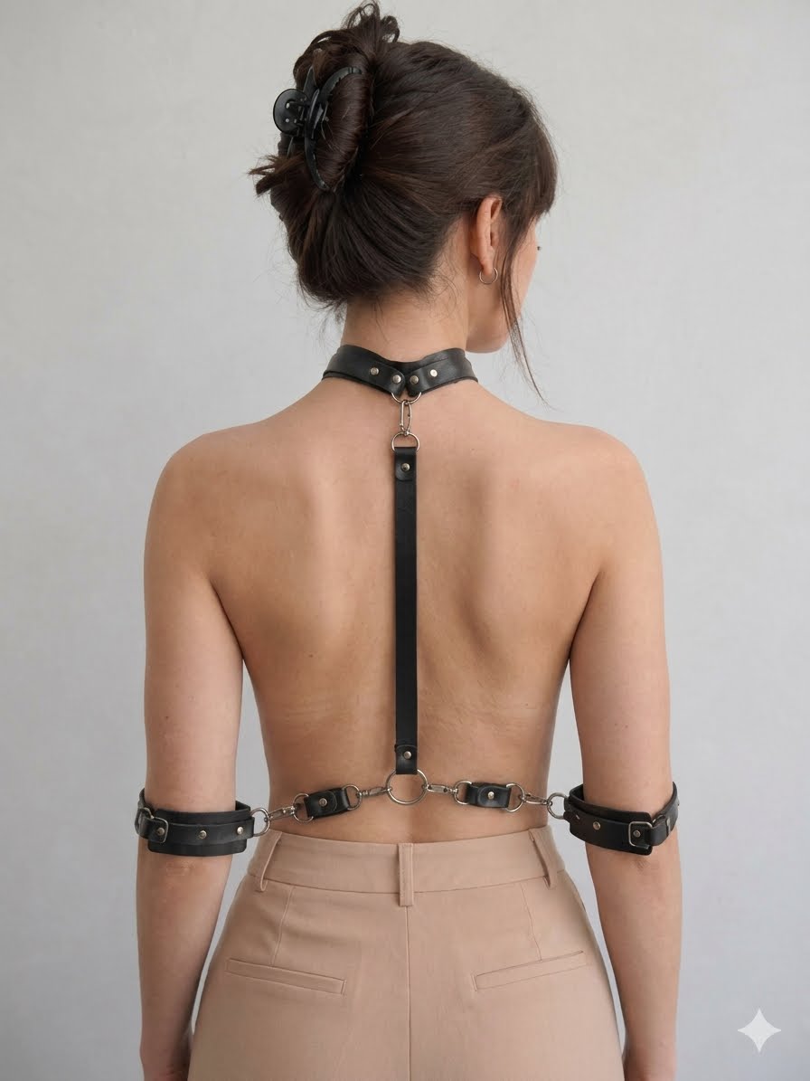 Bondage Restraint Set with Adjustable Straps and Metal Hardware