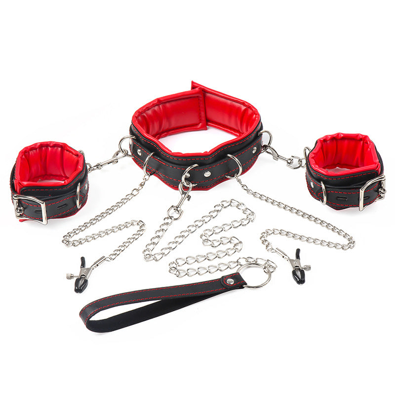 Bondage Restraint Set with Adjustable Straps and Metal Hardware