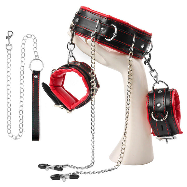 Bondage Restraint Set with Adjustable Straps and Metal Hardware