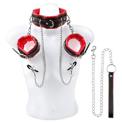 Bondage Restraint Set with Adjustable Straps and Metal Hardware