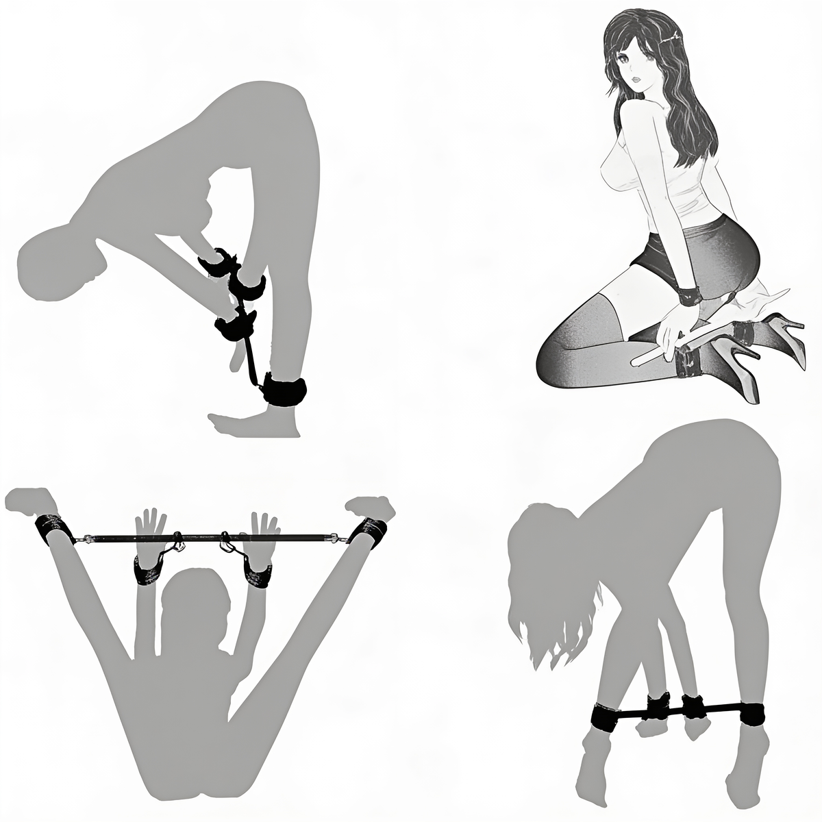 Extendable Spreader Bar with Locking Cuffs and Removable Wrist and Ankle Cuffs