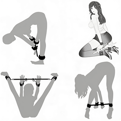 Extendable Spreader Bar with Locking Cuffs and Removable Wrist and Ankle Cuffs