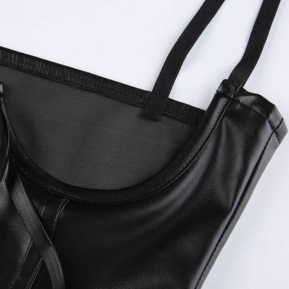 Faux Leather Lace-Up Corset Top