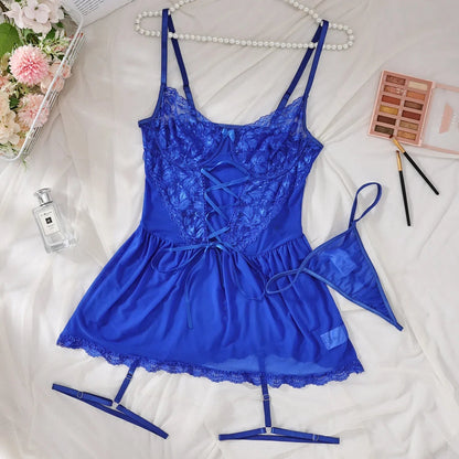 Floral Embroidered Nightgown with Open Back