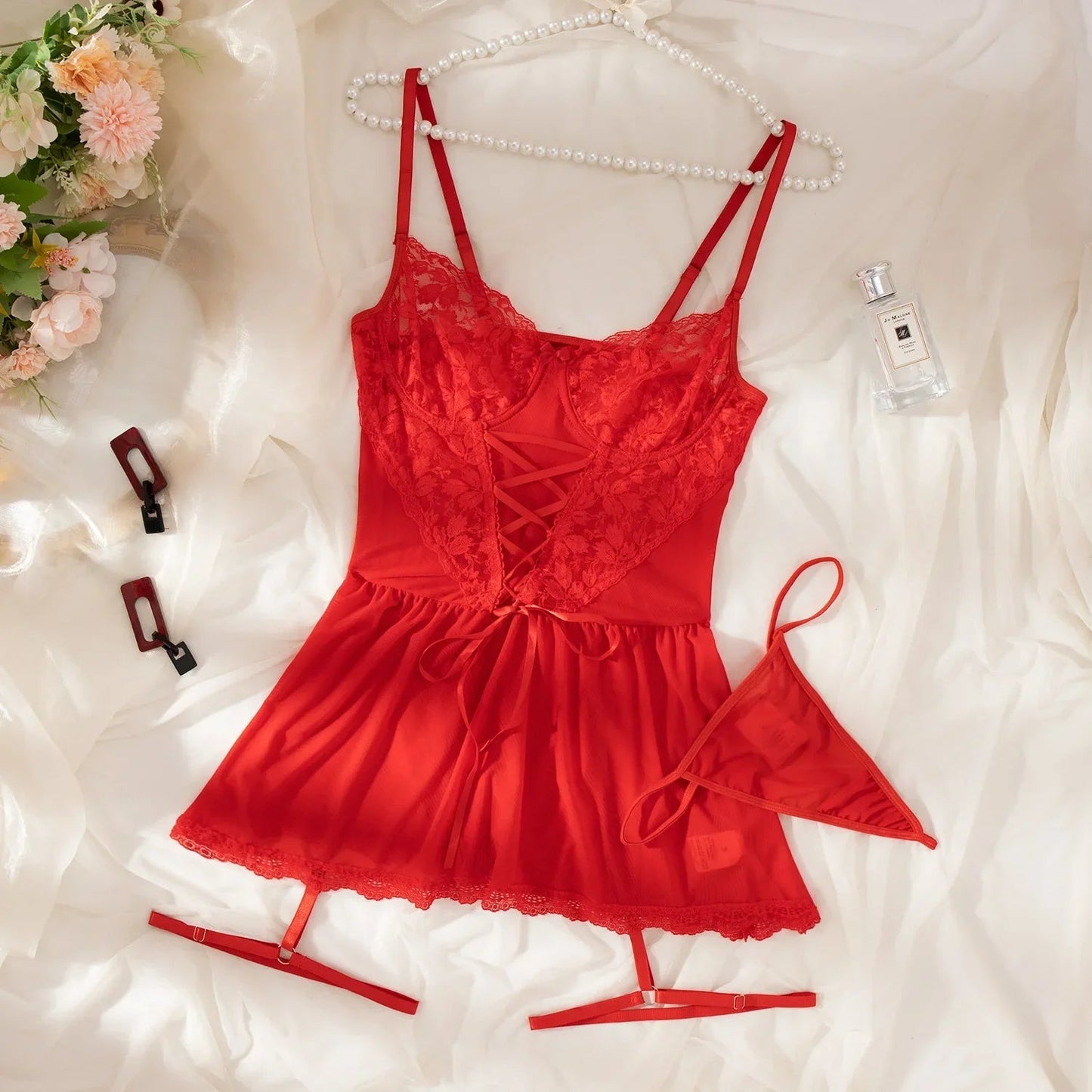 Floral Embroidered Nightgown with Open Back