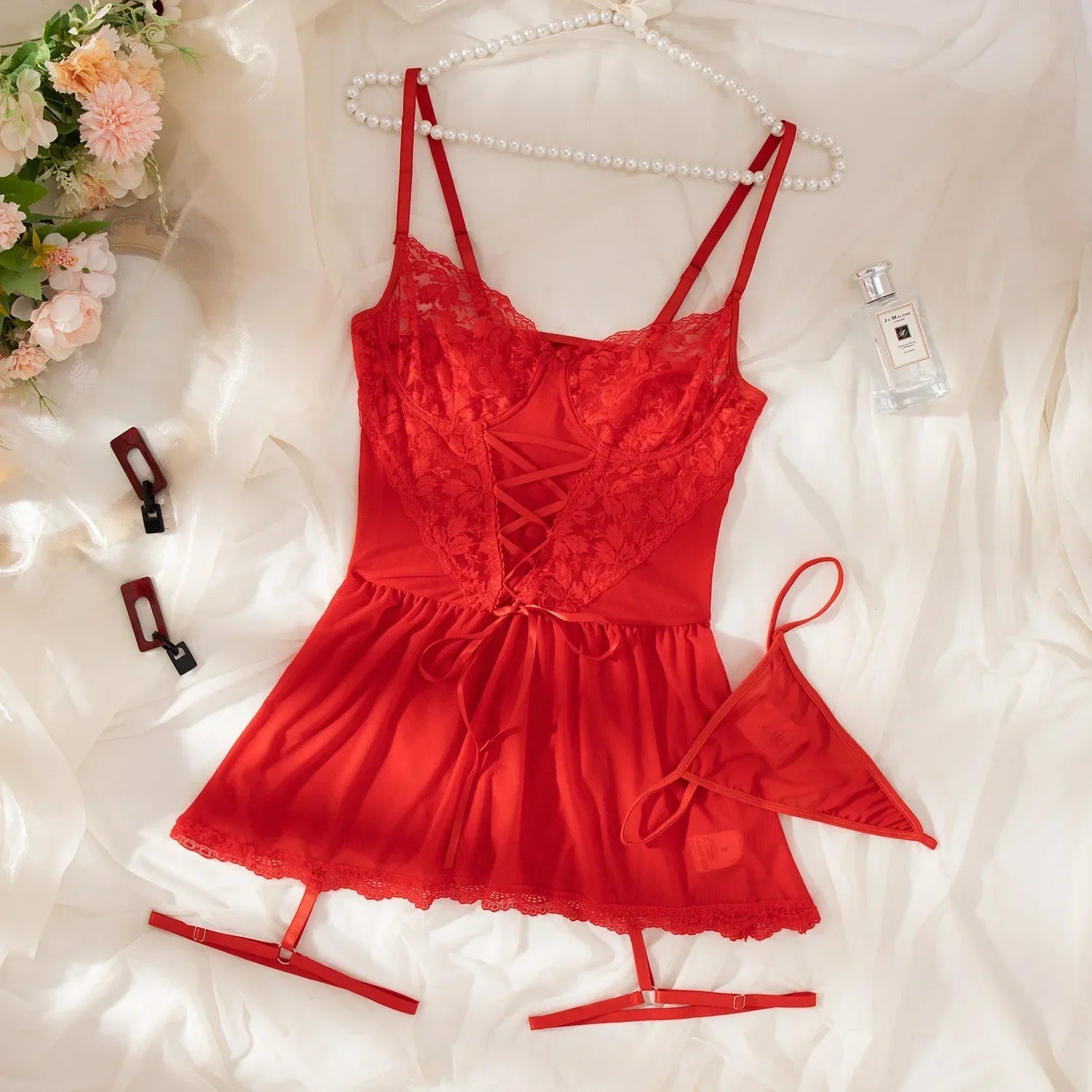 Floral Embroidered Nightgown with Open Back