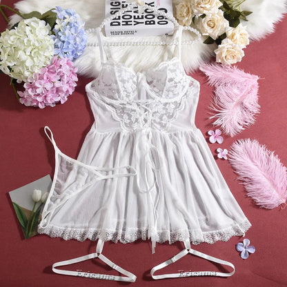 Floral Embroidered Nightgown with Open Back