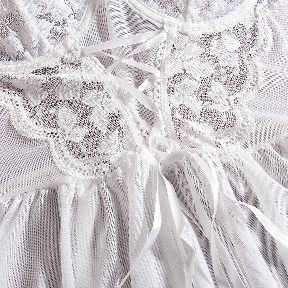 Floral Embroidered Nightgown with Open Back