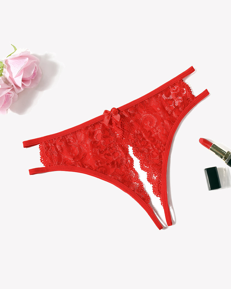 Floral Lace Panties with Bow and Cut-Out Detail