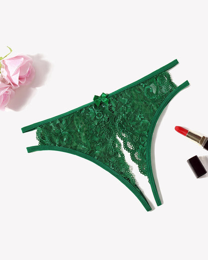 Floral Lace Panties with Bow and Cut-Out Detail