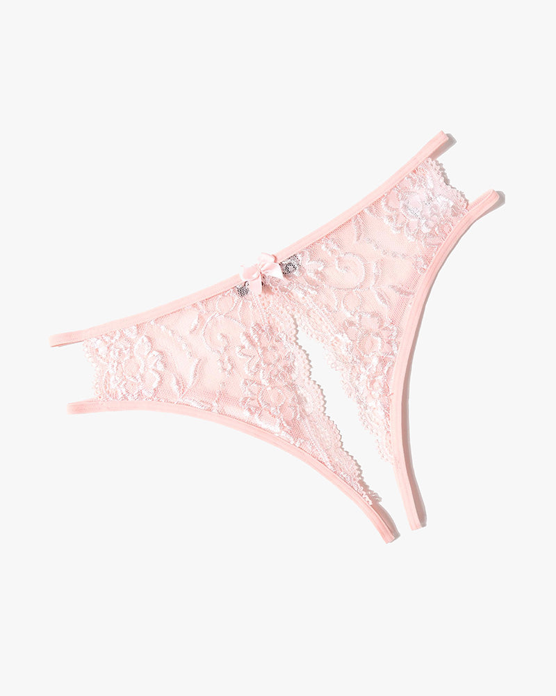 Floral Lace Panties with Bow and Cut-Out Detail