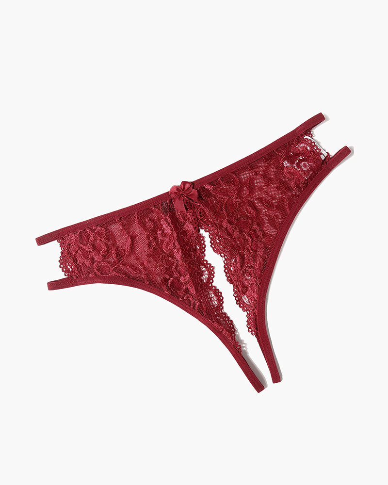 Floral Lace Panties with Bow and Cut-Out Detail
