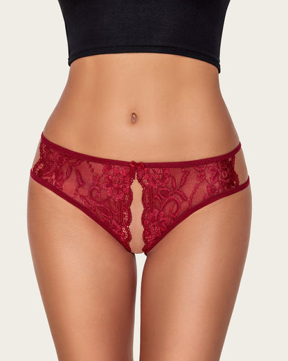 Floral Lace Panties with Bow and Cut-Out Detail