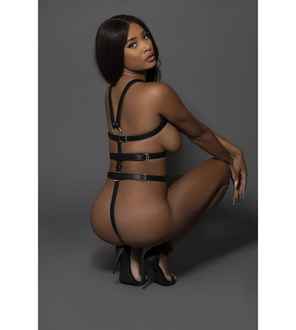 Full-Body Faux Leather Harness with Adjustable T-Back and Metal Studs