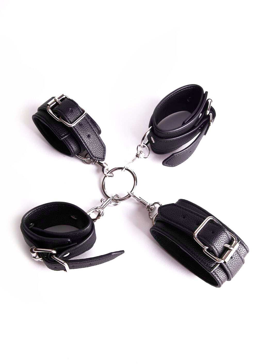 Hogtie Restraint Set with Four Buckle Cuffs and Quick-Release Clips