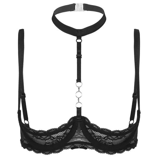 Lace Open Cup Bra with Choker