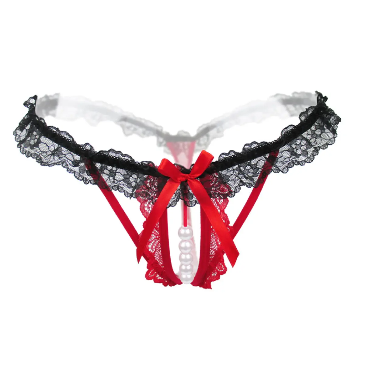 Lace Pearl G-String with Bow