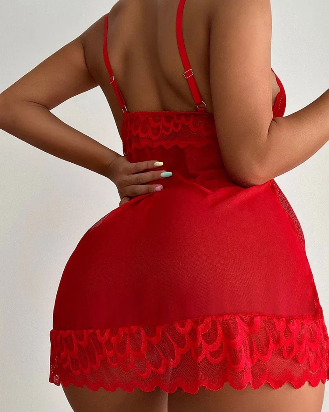 Lace V-Neck Nightdress with Scalloped Hem