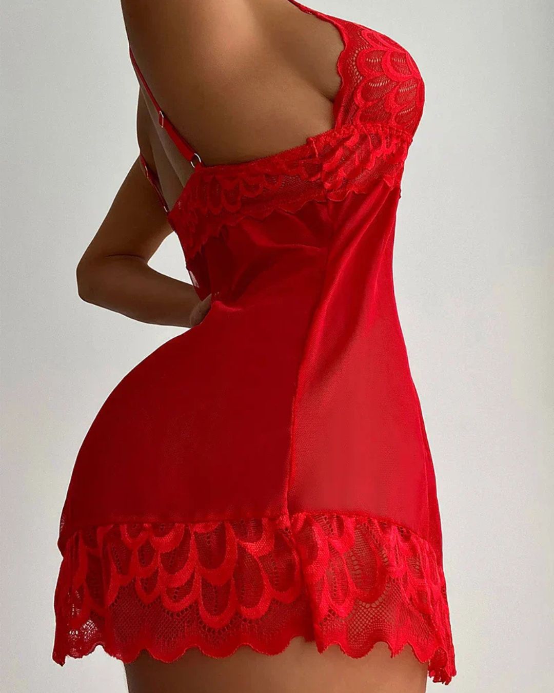 Lace V-Neck Nightdress with Scalloped Hem