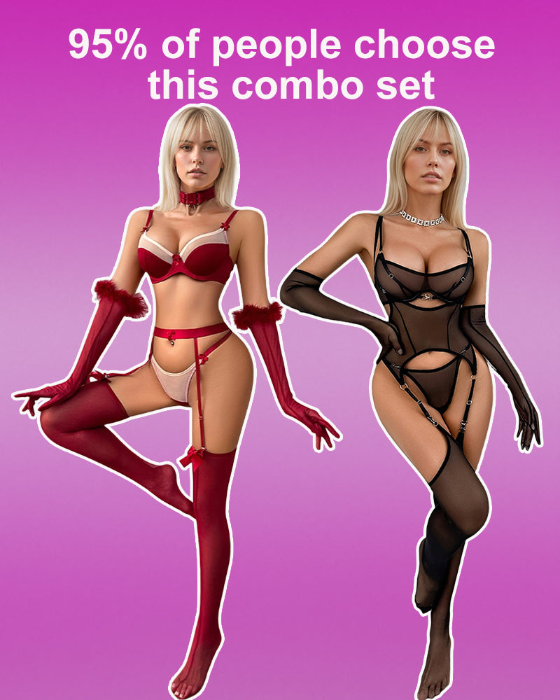 Mesh Bodysuit Set with Gloves and Stockings