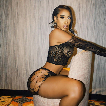 One-Shoulder Fishnet Mini Dress