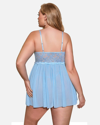 Plus Size Lace Babydoll with V-Neck and Side Slit