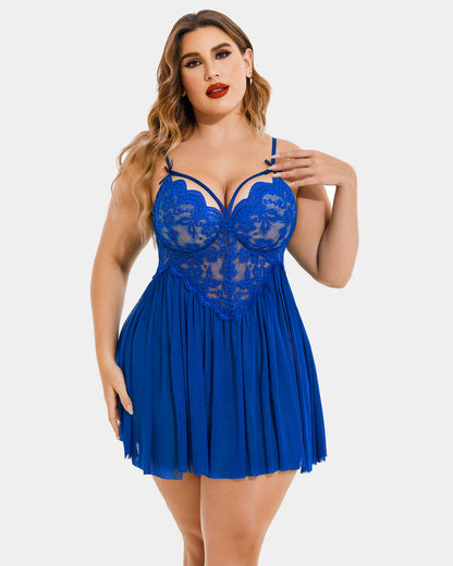 Plus Size Lace Babydoll with V-Neck and Side Slit
