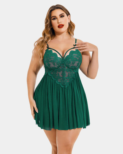 Plus Size Lace Babydoll with V-Neck and Side Slit
