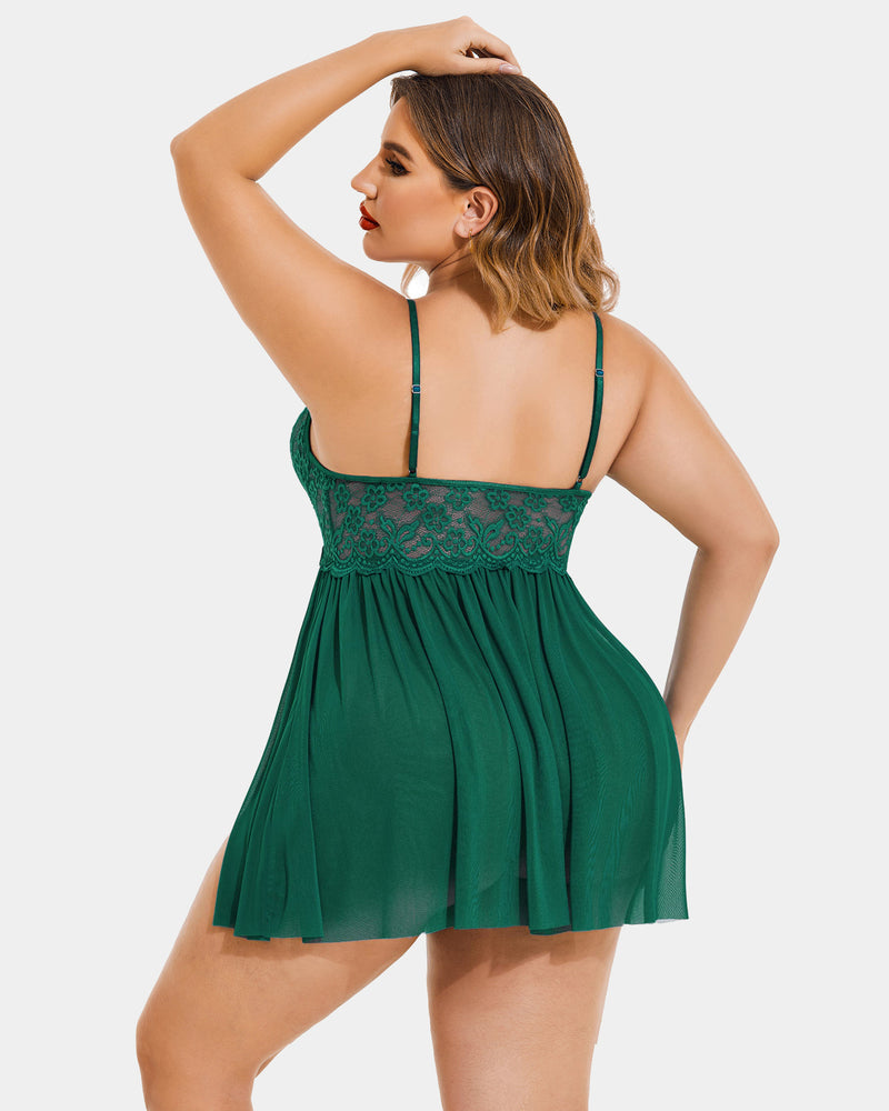 Plus Size Lace Babydoll with V-Neck and Side Slit