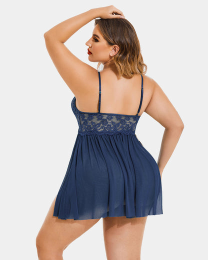 Plus Size Lace Babydoll with V-Neck and Side Slit