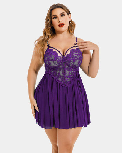 Plus Size Lace Babydoll with V-Neck and Side Slit