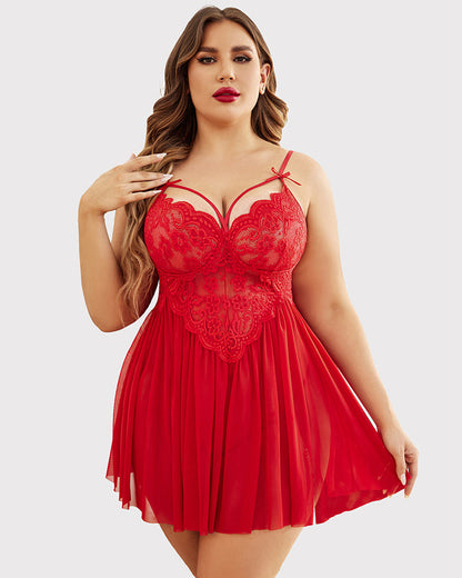 Plus Size Lace Babydoll with V-Neck and Side Slit