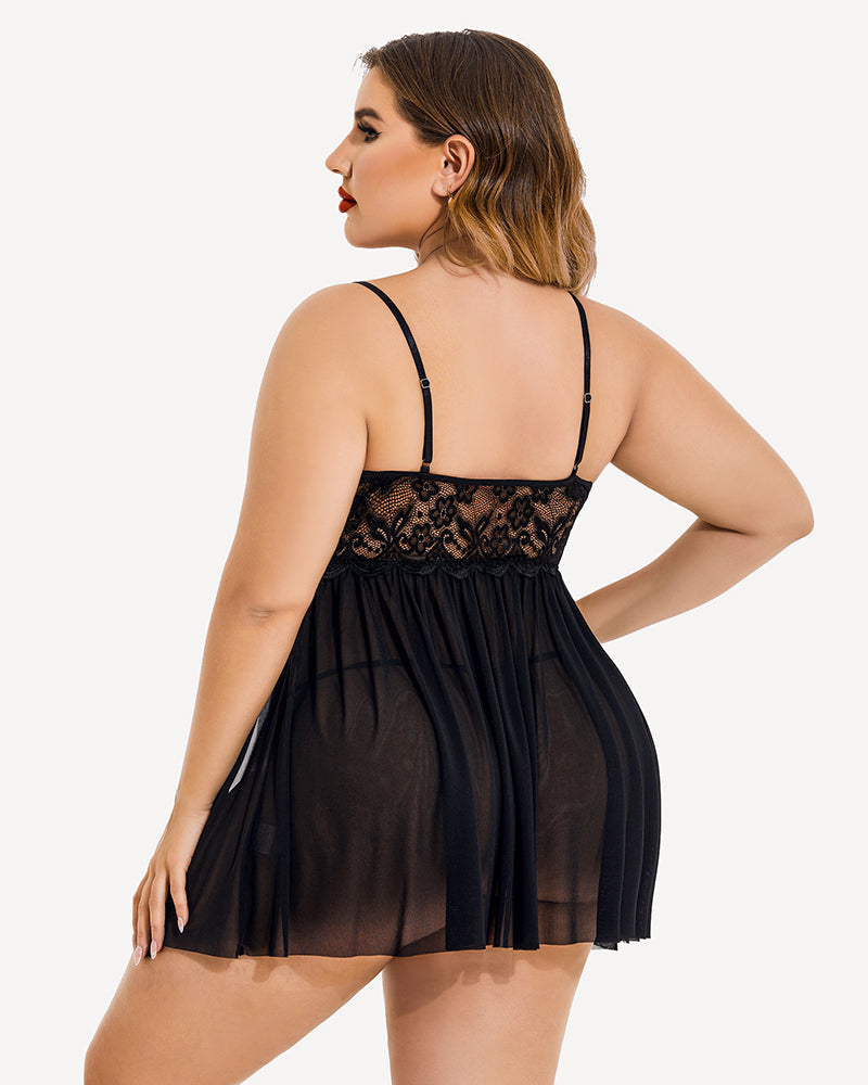 Plus Size Lace Babydoll with V-Neck and Side Slit