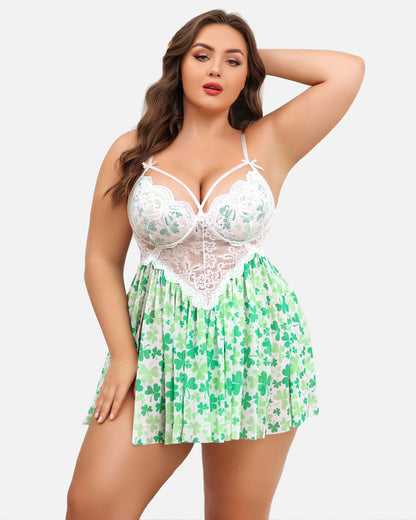 Plus Size Lace Babydoll with V-Neck and Side Slit