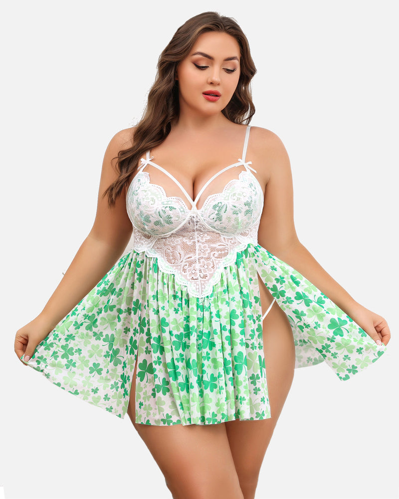 Plus Size Lace Babydoll with V-Neck and Side Slit