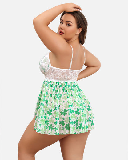 Plus Size Lace Babydoll with V-Neck and Side Slit