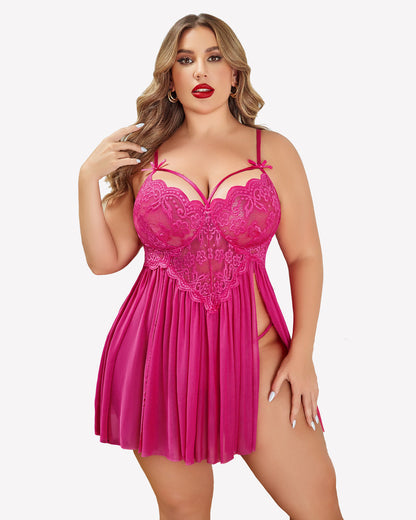 Plus Size Lace Babydoll with V-Neck and Side Slit