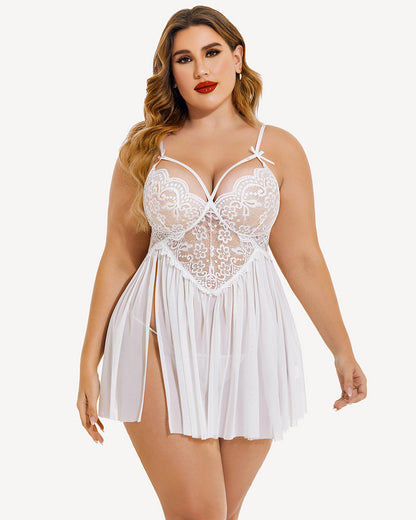 Plus Size Lace Babydoll with V-Neck and Side Slit