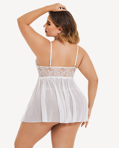 Plus Size Lace Babydoll with V-Neck and Side Slit