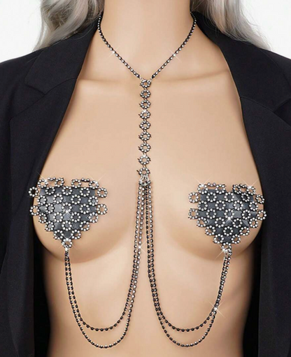 Rhinestone Nipple Covers with Body Chain