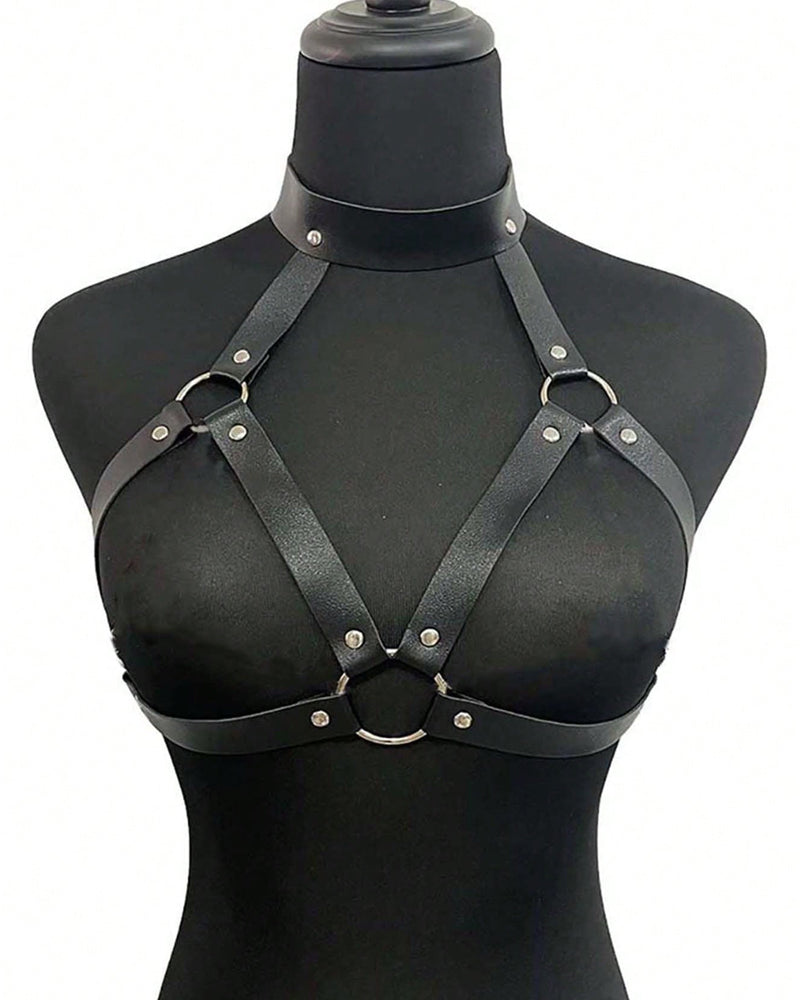 Studded Harness Bra with Choker